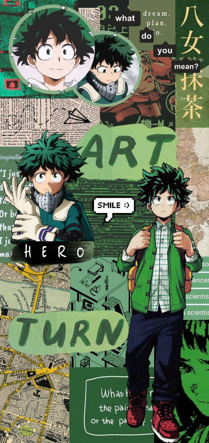 Green Aesthetic My Hero Academia Midoriya Collage Wallpaper