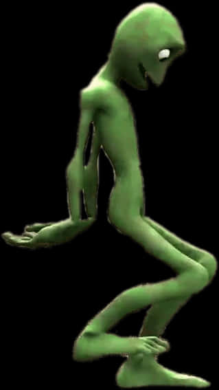 Green Alien Crouching PNG