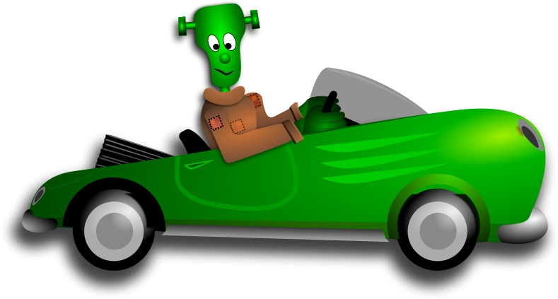 Green Alien Driving Convertible Cartoon PNG