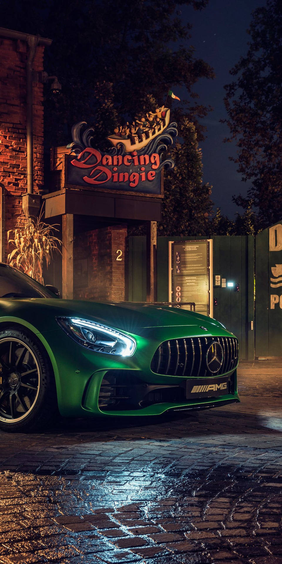 Green AMG Parked Outside Dancing Dingie Wallpaper