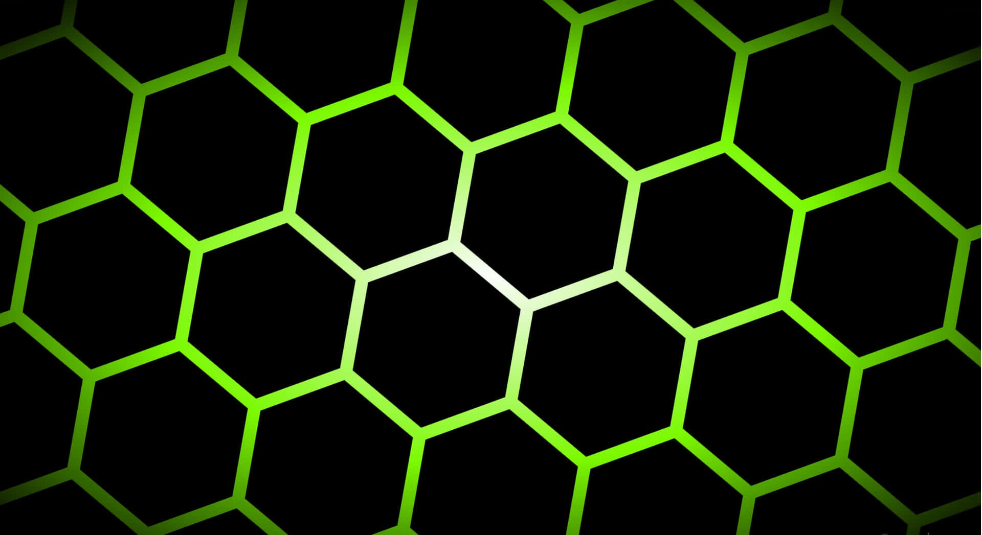 Glowing Hexagon Green And Black Background