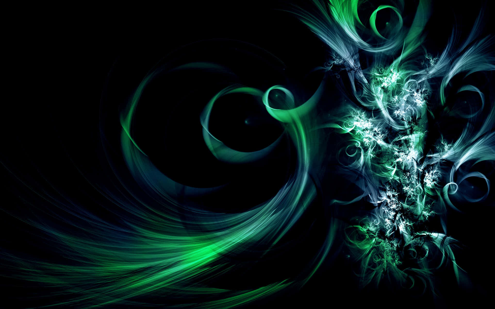 “The universe comes alive in surreal shades of green and blue in this stunning Green and Blue Galaxy” Wallpaper