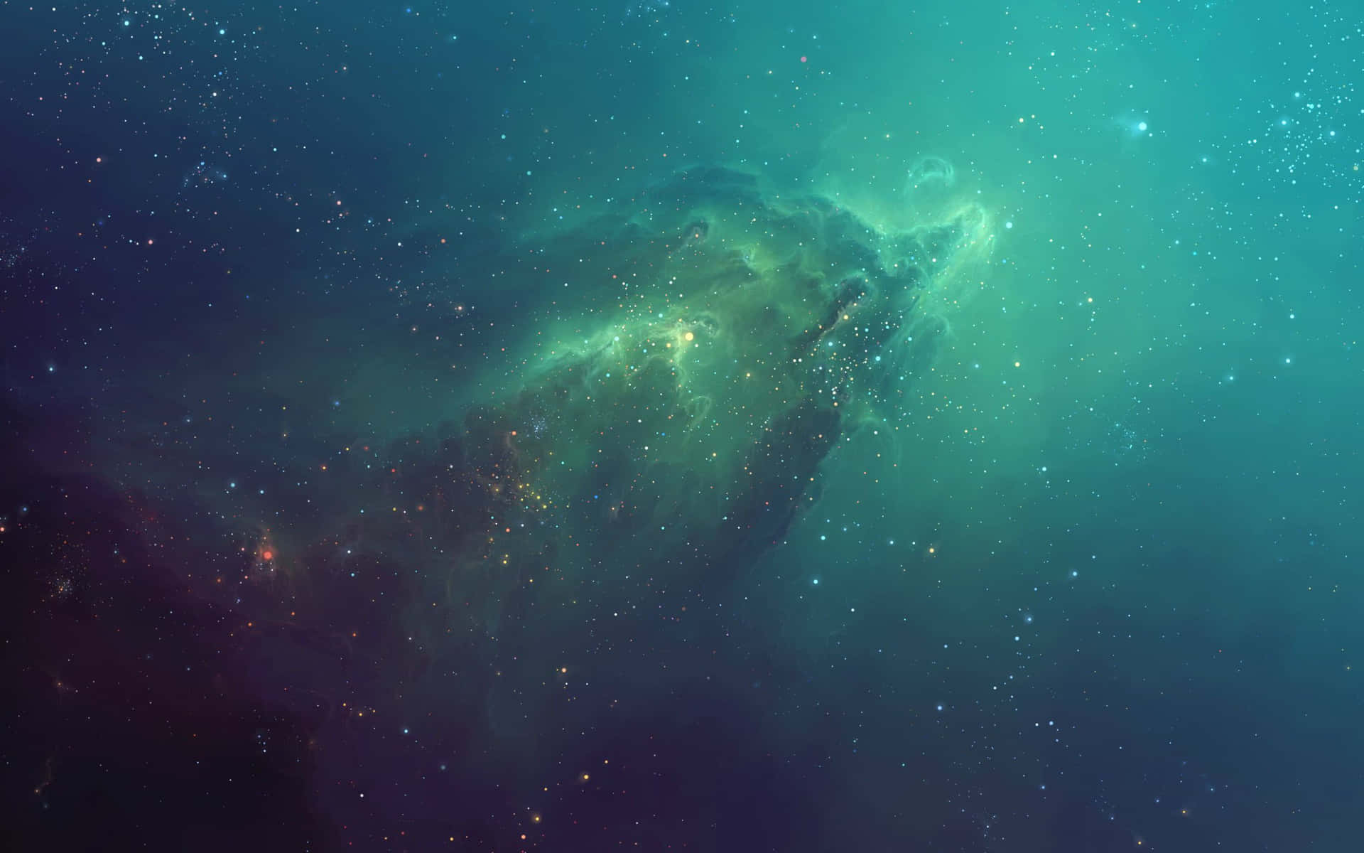 Et fascinerende syn af grøn og blå galakse. Wallpaper