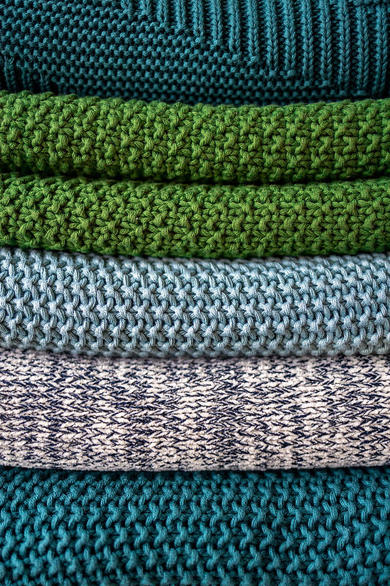 Warm and Cozy Green and Blue Knitted Sweaters Wallpaper