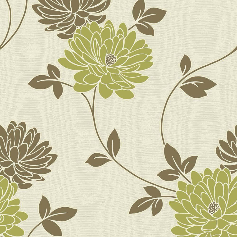 Green And Brown Floral Design Wallpaper