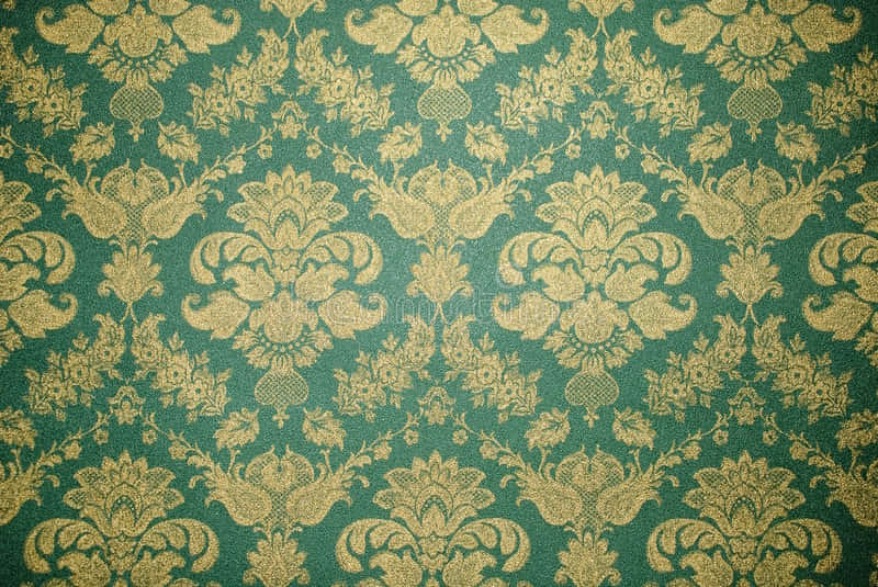 An Old Wallpaper With Gold And Green Floral Patterns Wallpaper