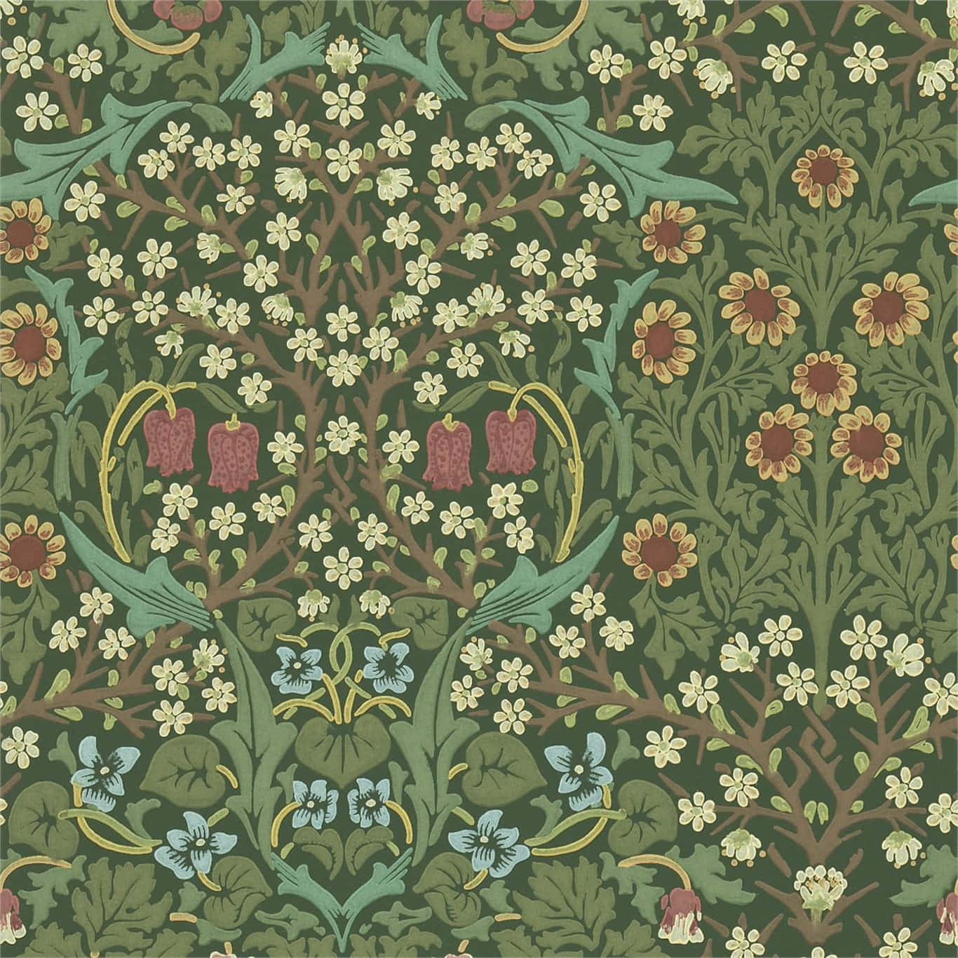 A Wallpaper With Flowers And Leaves Wallpaper