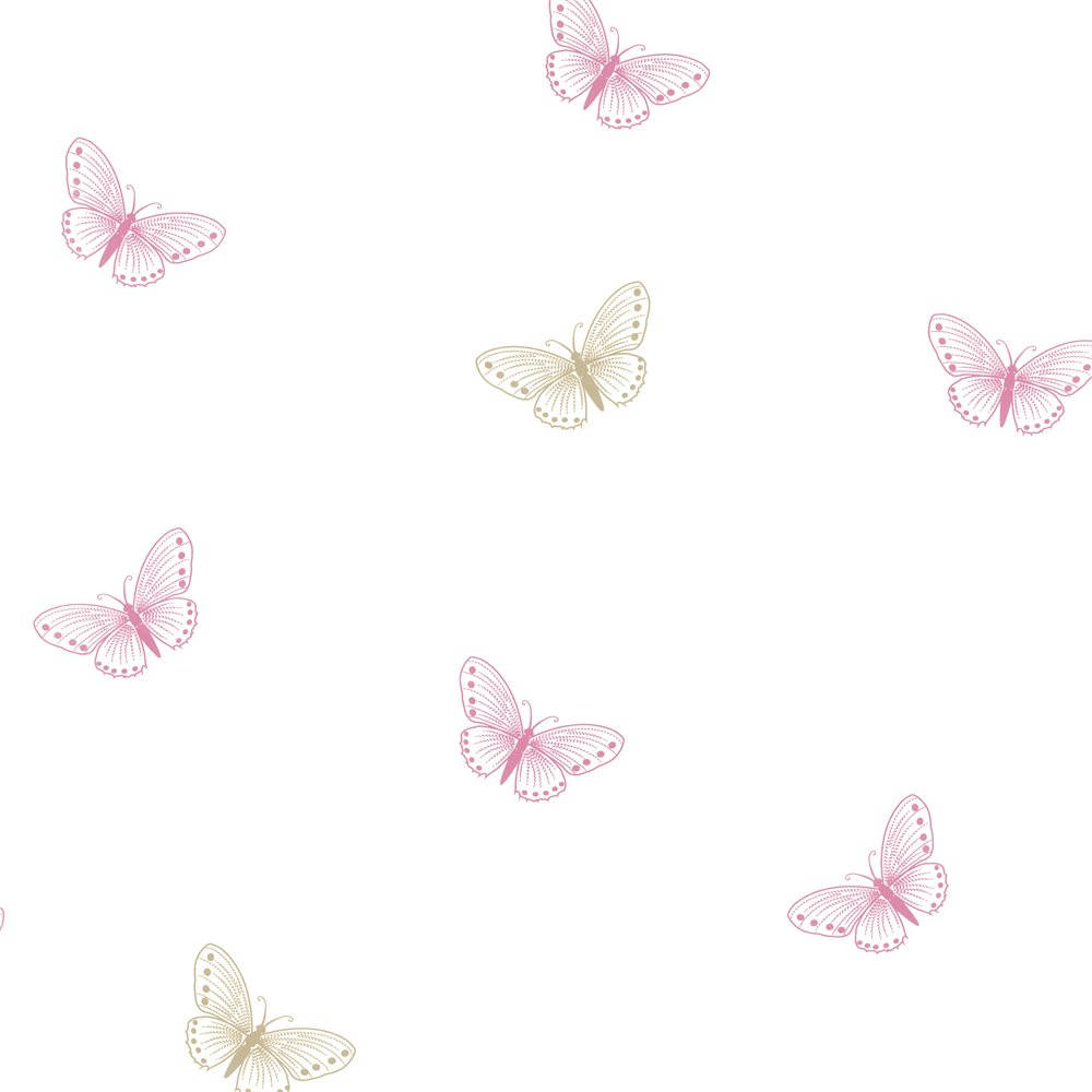 Green And Cute Pink Butterfly Drawings Wallpaper
