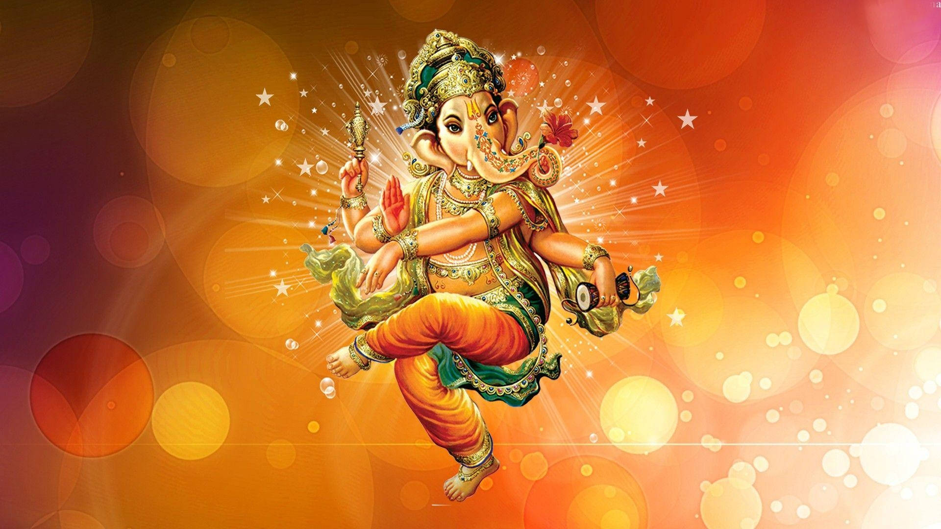 Artegráfico De Lord Ganesh En Verde Y Dorado Para Escritorio Fondo de pantalla