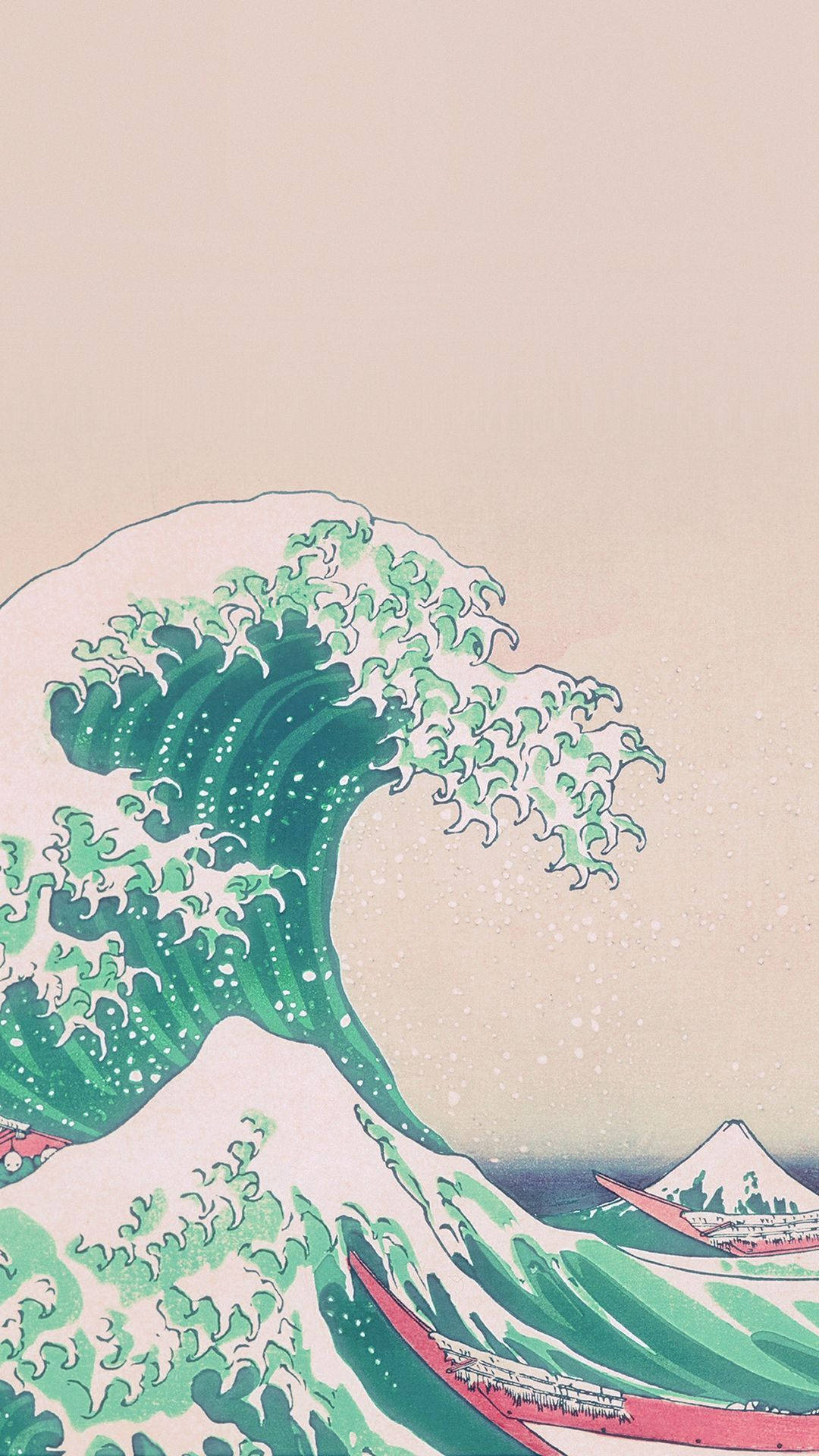 Grüneund Pinke Japanische Welle Wallpaper