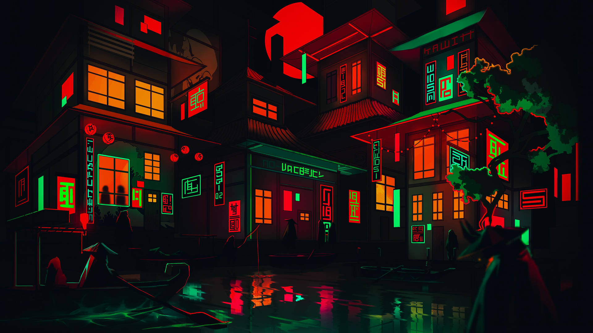 Green And Red Neon Lights Wallpaper