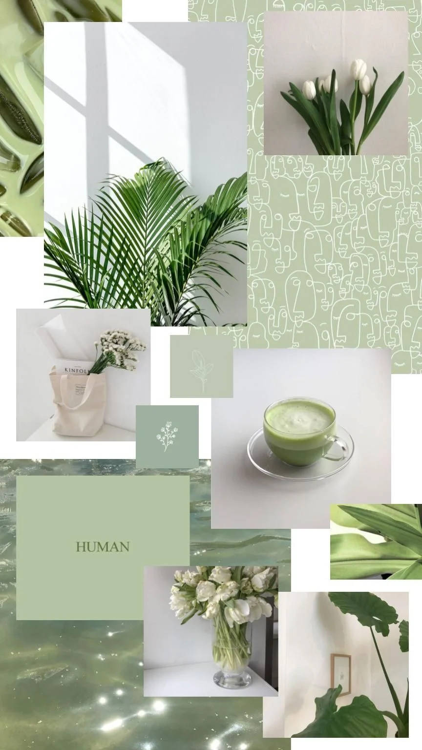 Green And White Aesthetic Collage Wallpaper