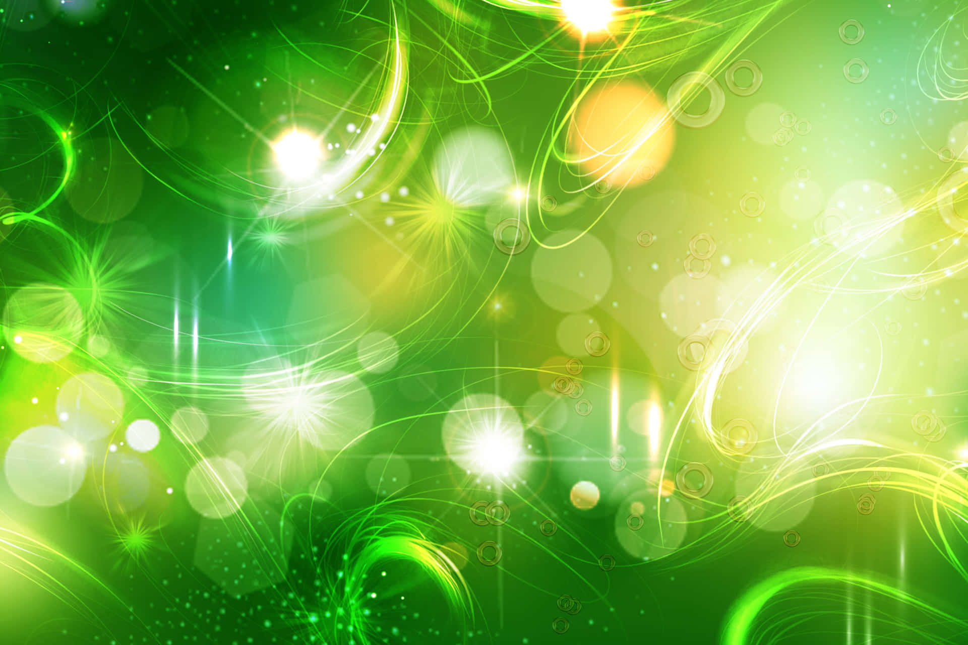 Green Background With Lights And Bokeh