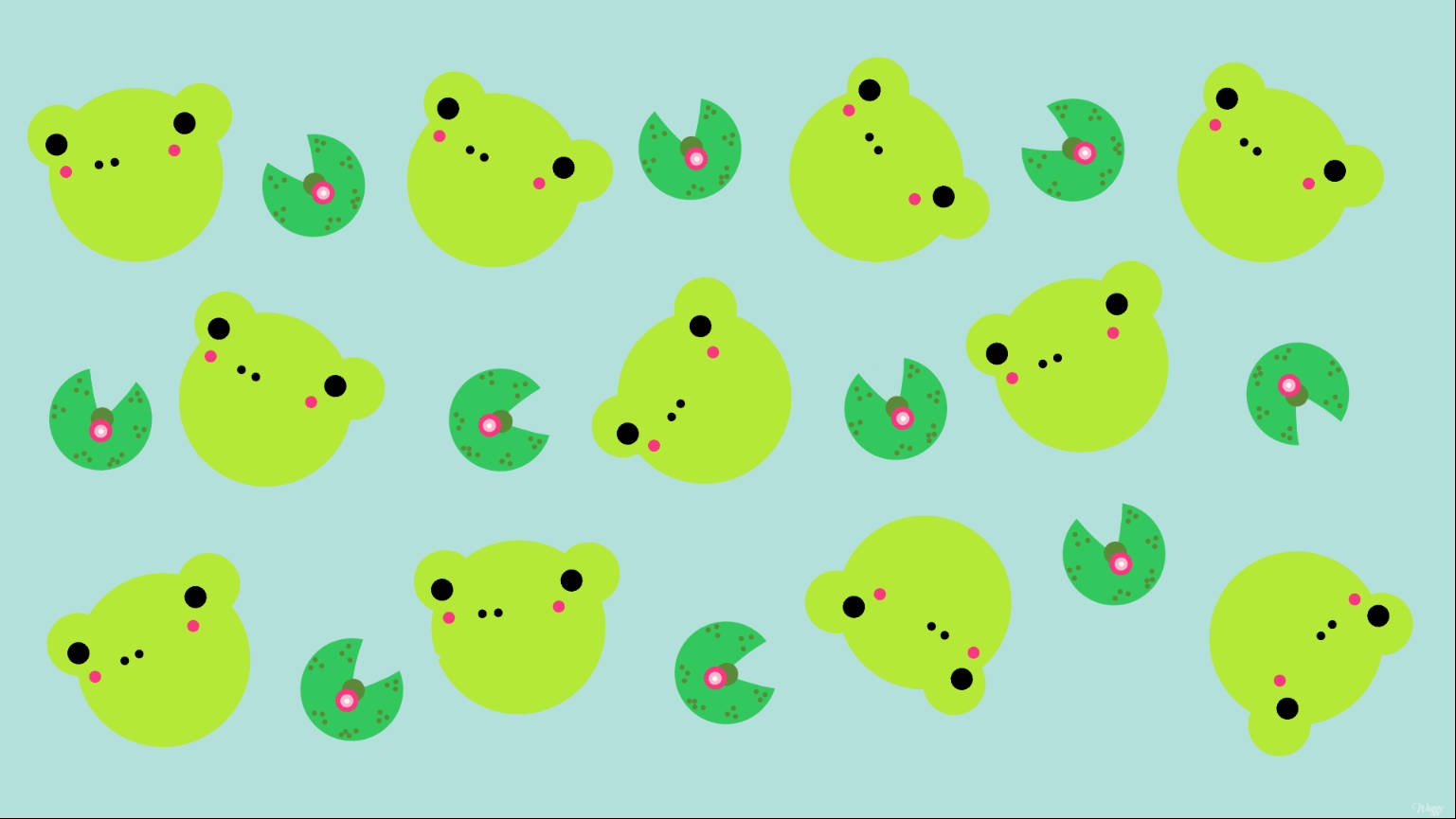 Green And Yellow Kawaii Frog Pattern Wallpaper