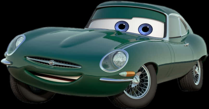 Green Animated Classic Car Character PNG