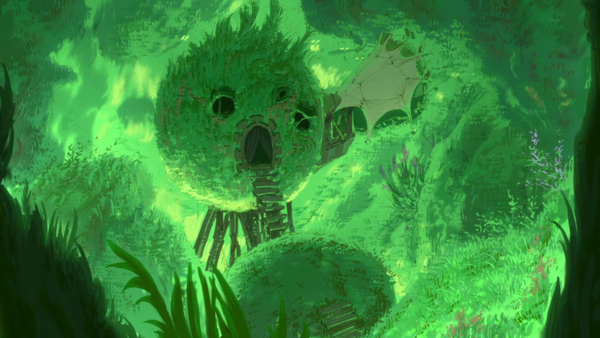 "Explore the Magical Neko World of Green Anime!" Wallpaper