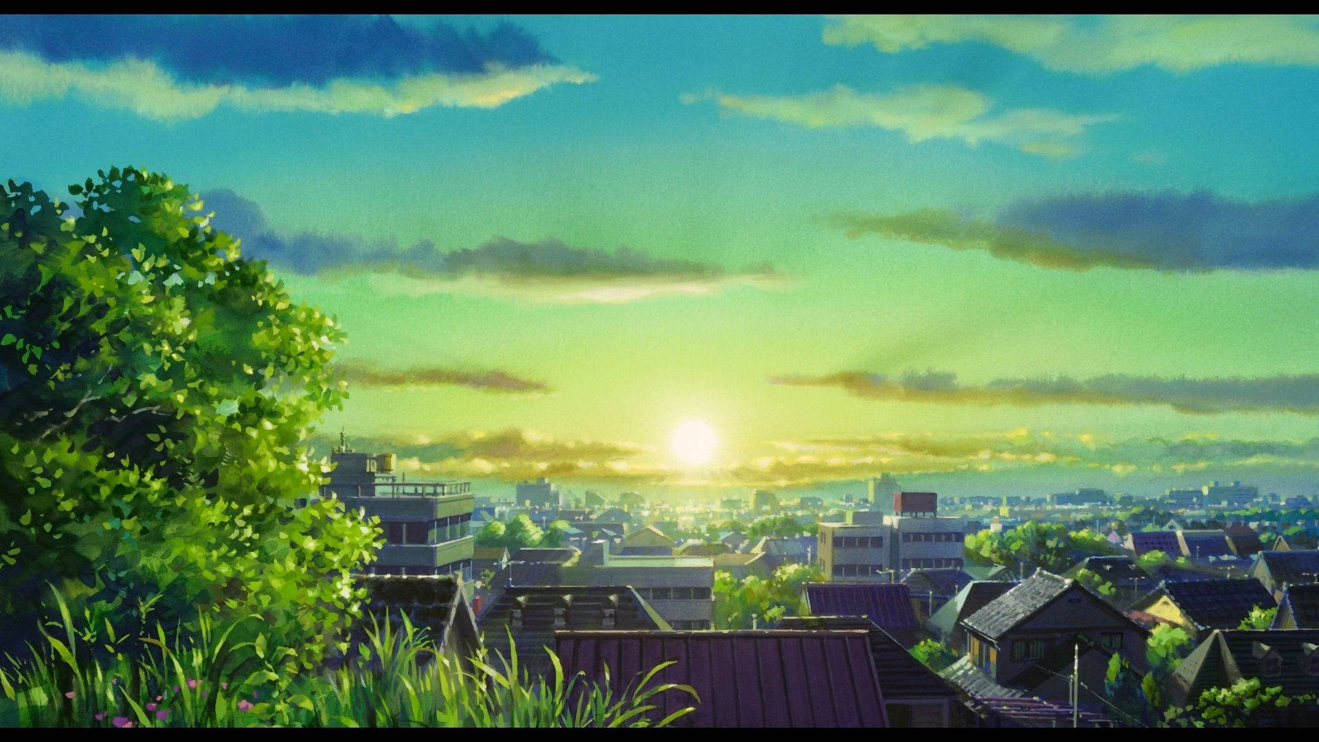Sun Rising Green Anime Aesthetic Wallpaper