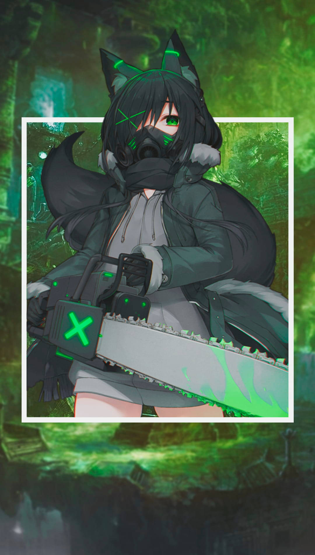 Green anime frog girl with text