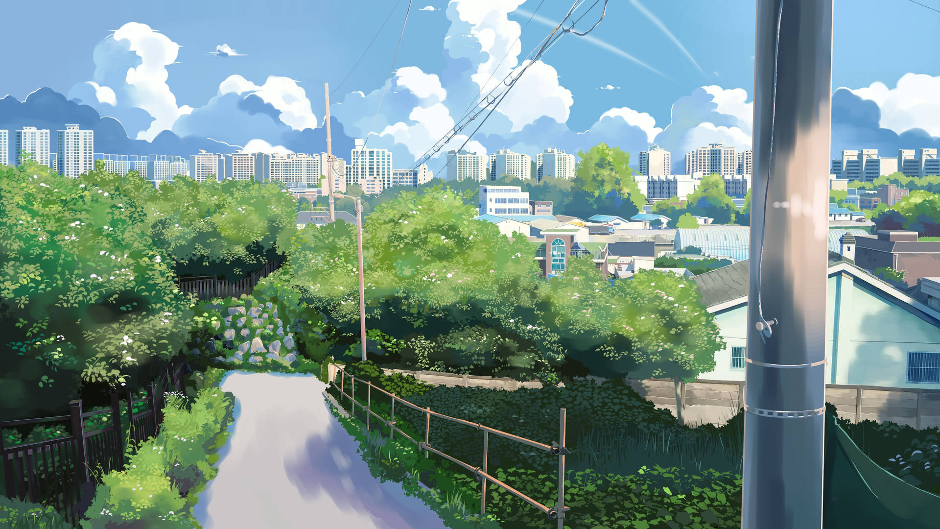 Green Anime City Wallpaper