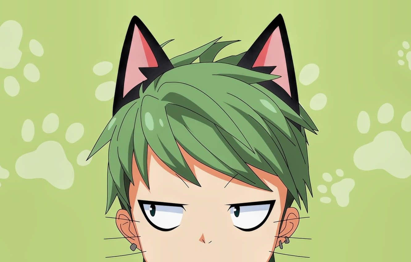 Unpersonaje De Anime Verde Con Orejas De Gato Fondo de pantalla