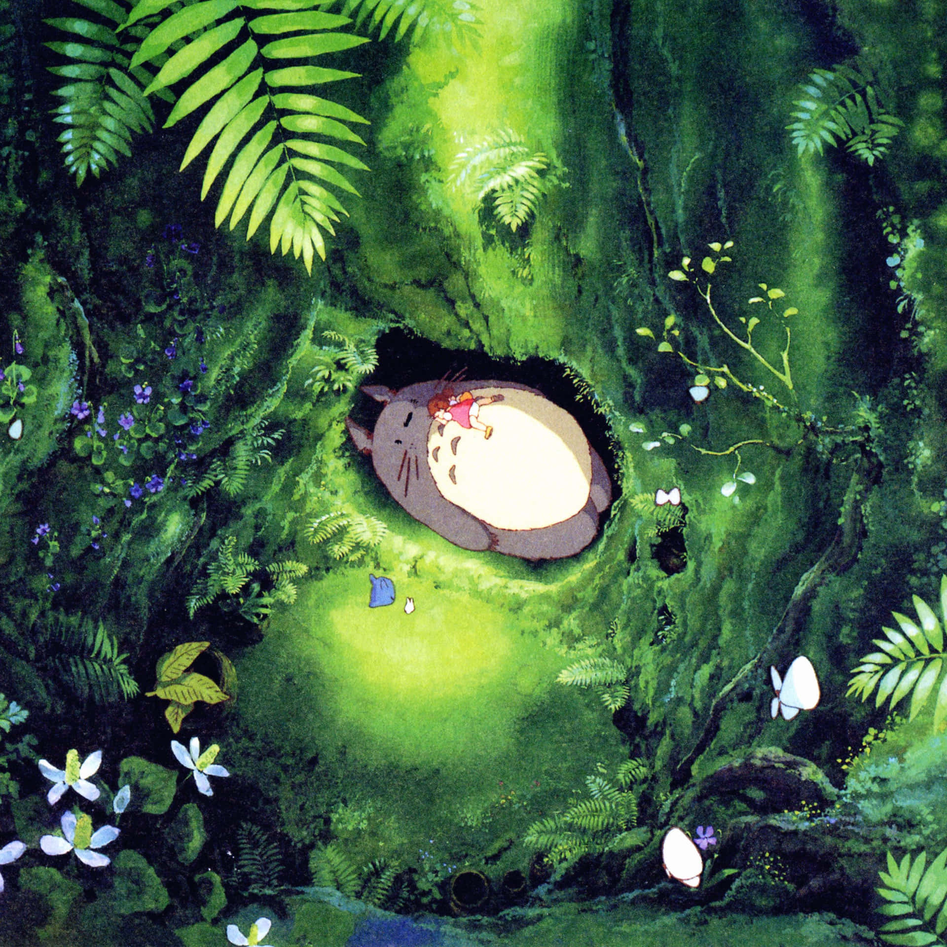 Grøn anime-karakter Anime-landskab er et ensfarvet tapet. Wallpaper