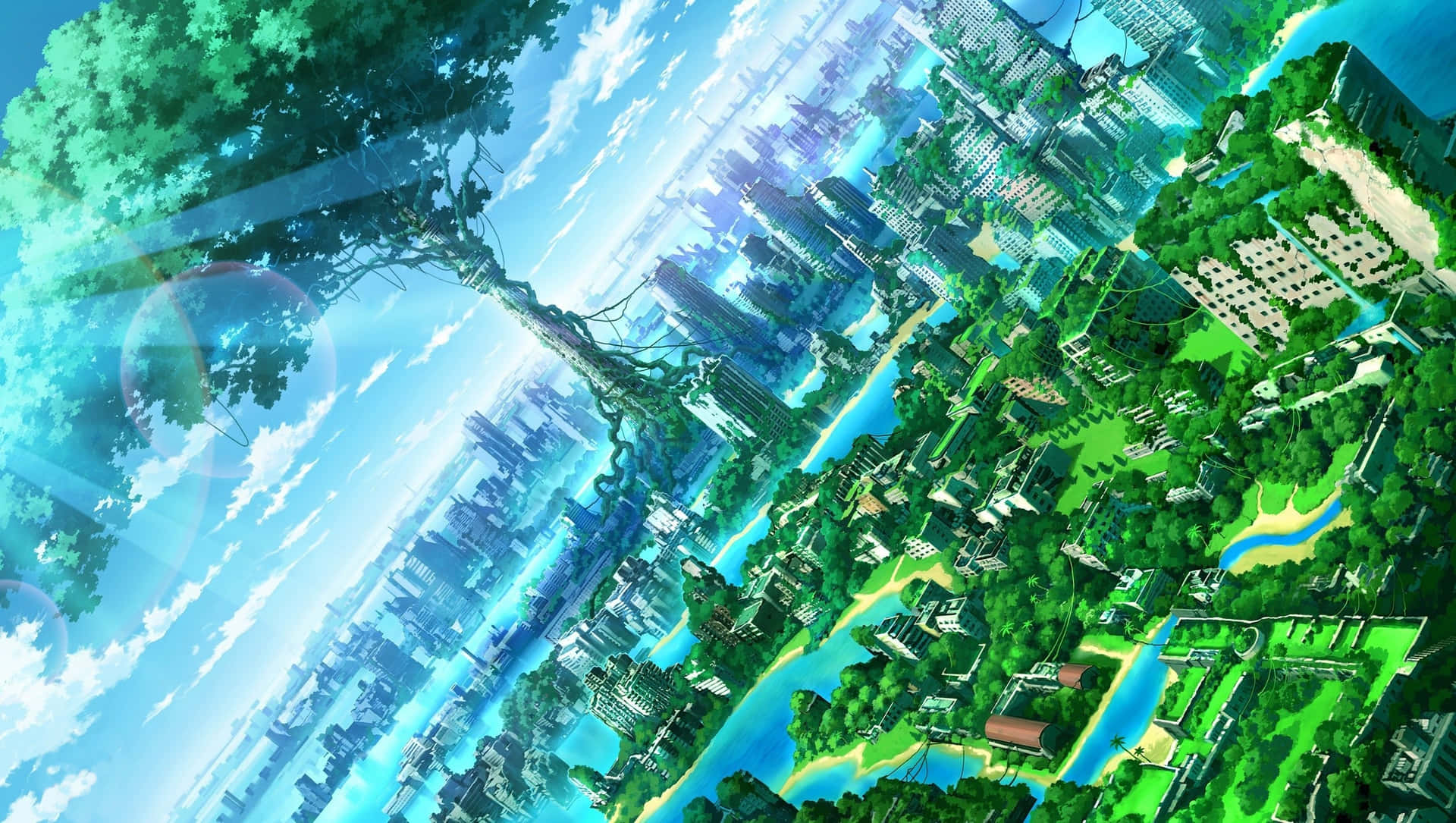 En hypnotiserende figur omgivet af en frodig grøn landskab der definerer skønheden af Green Anime Wallpaper