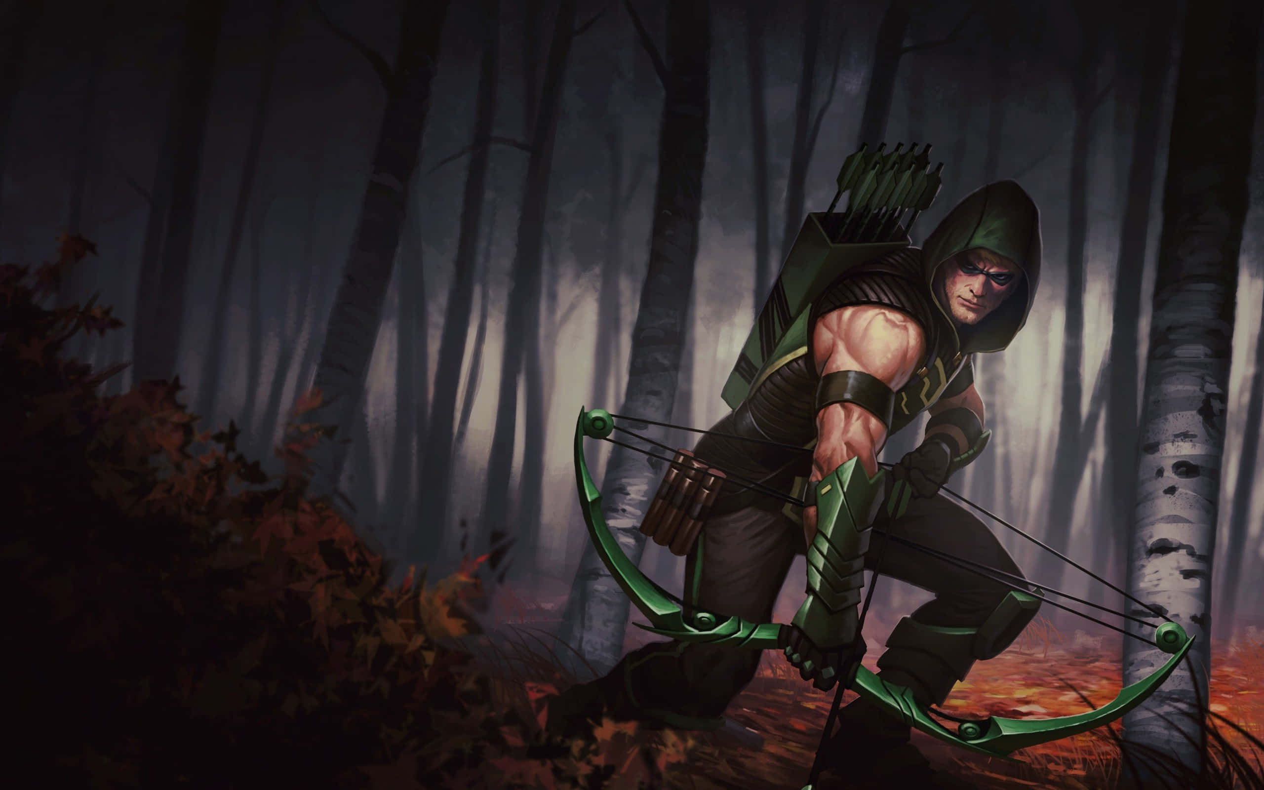 Green Arrow vigilante styling his bow and arrow