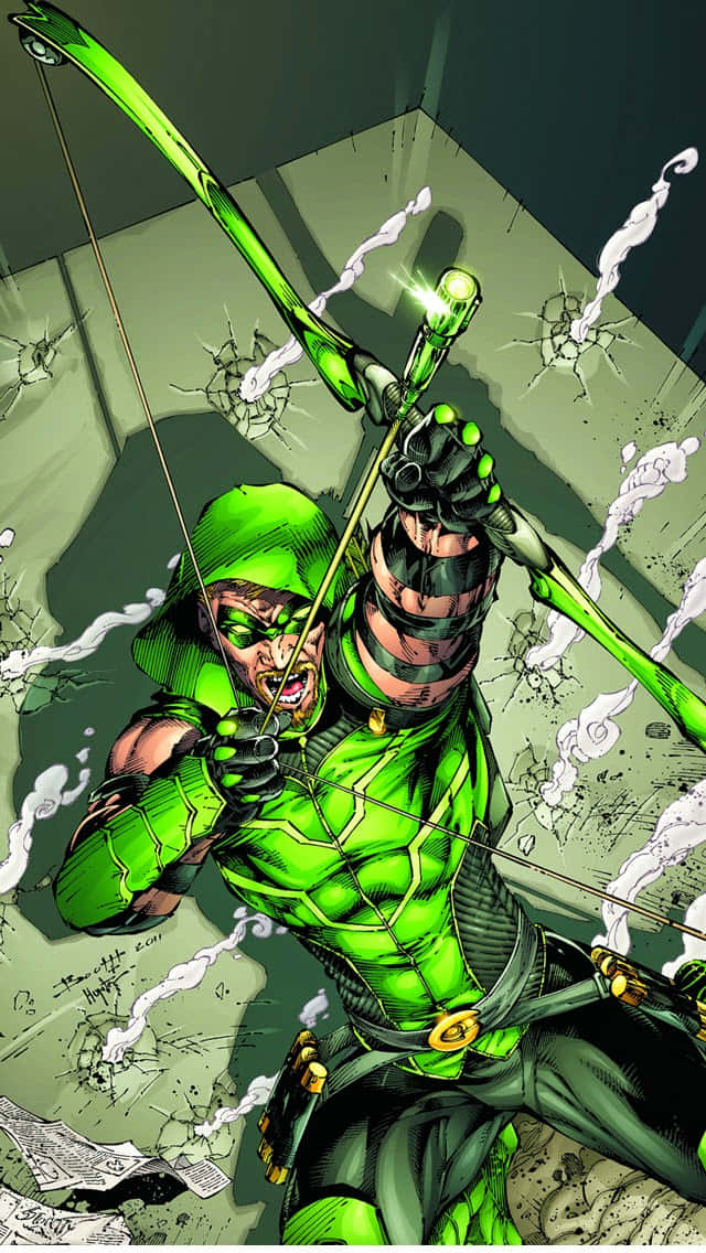 Experience Green Power With The Latest Green Arrow- Branded Iphone Wallpaper