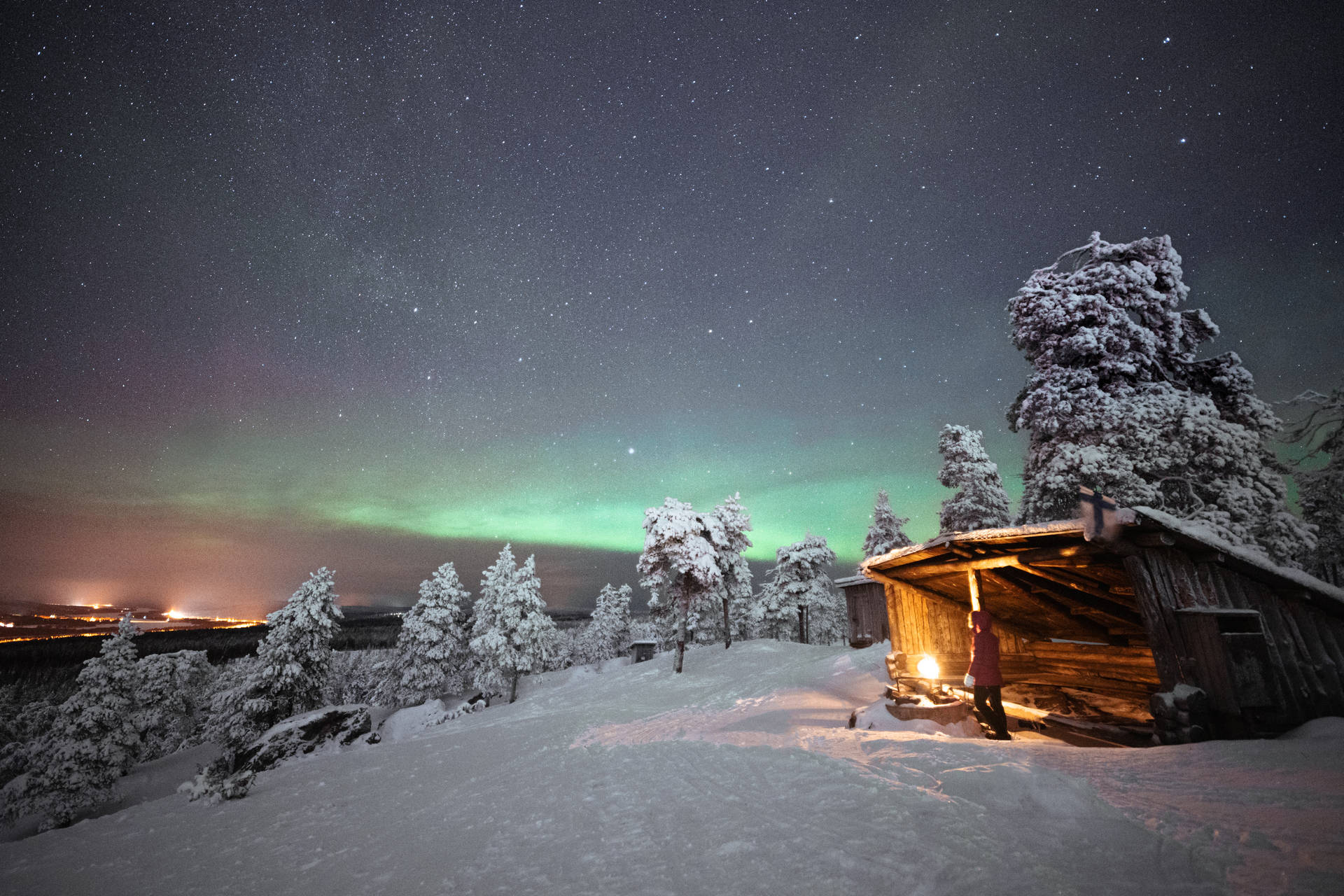 Green Aurora Borealis Finland Winter