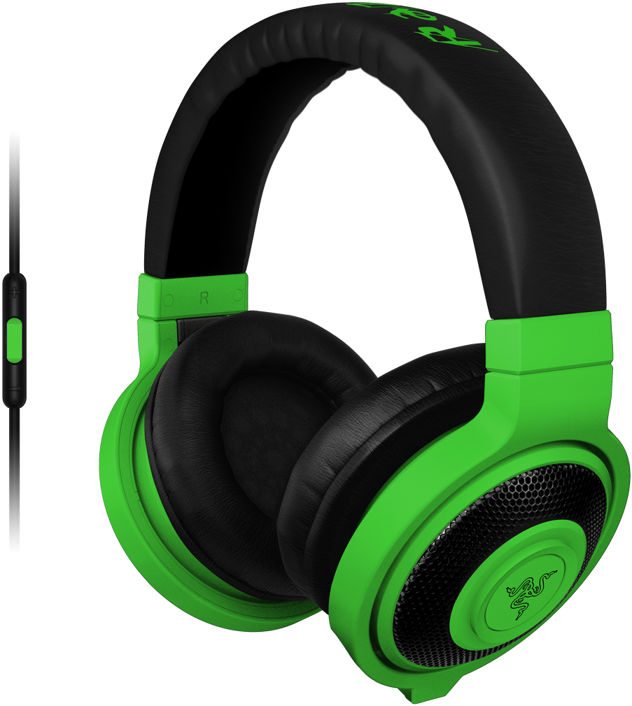 Green Black Over Ear Headphoneswith Mic PNG