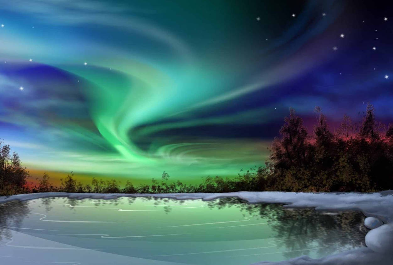 Aurora3d Nature En Tonos Verdes Y Azules. Fondo de pantalla