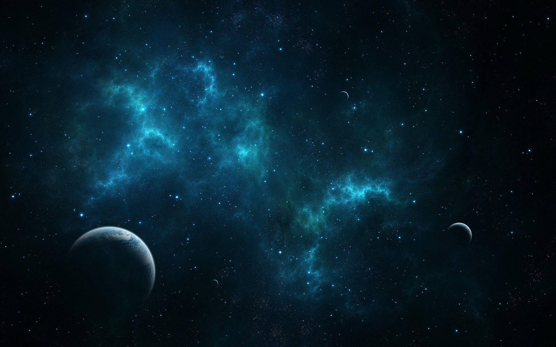 Green Blue Galaxy With Celestial Bodies Wallpaper