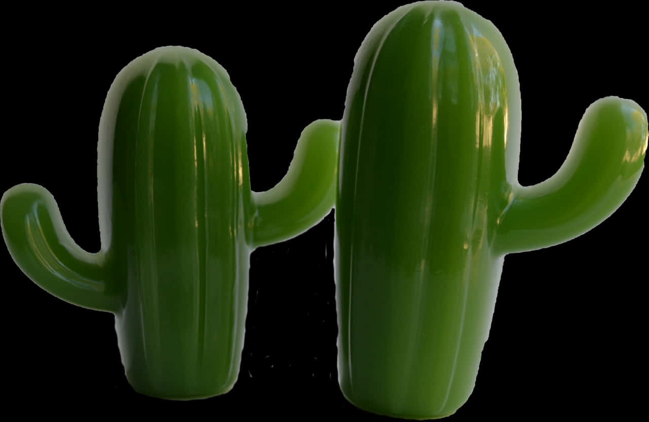 Twin Green Cacti Black Background PNG