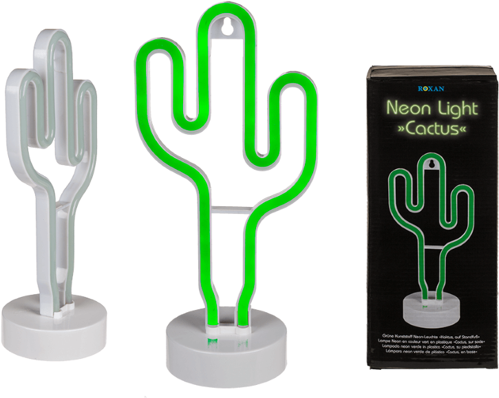Green Cactus Neon Light PNG