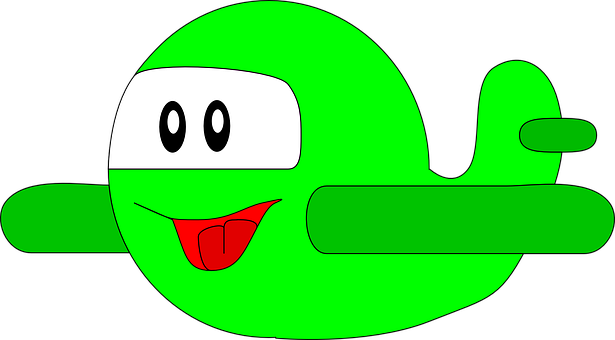 Green Cartoon Airplane Smiling PNG