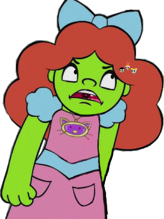 Green Cartoon Character Upset Expression.png PNG