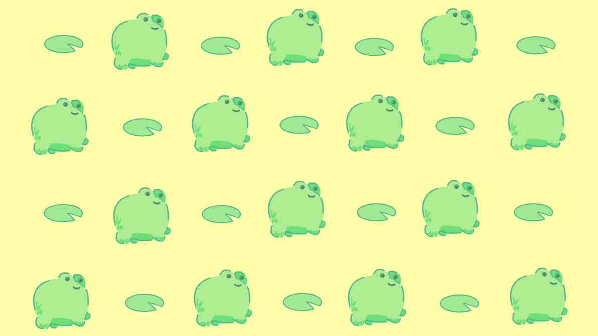 Green Cartoon Frogs Pattern Wallpaper