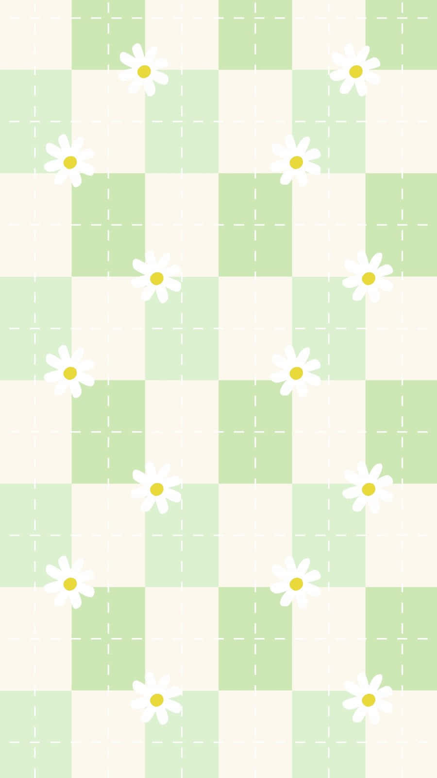 Green Checkered Daisy Pattern Wallpaper