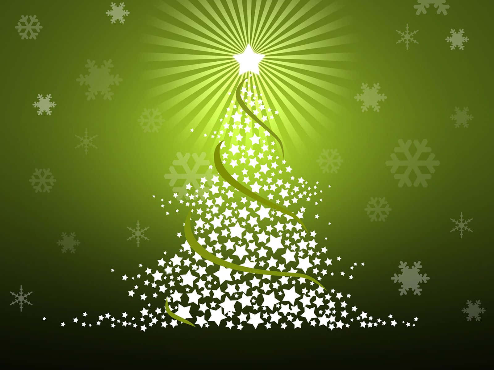 Jule træ med snefnug på en grøn baggrund Wallpaper