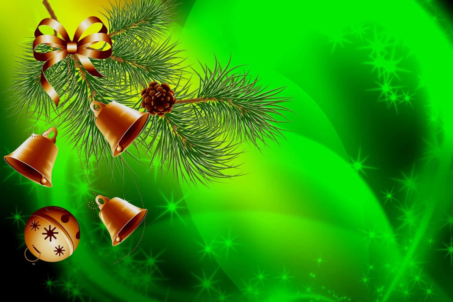 Christmas Background With Bells And Pine Branches