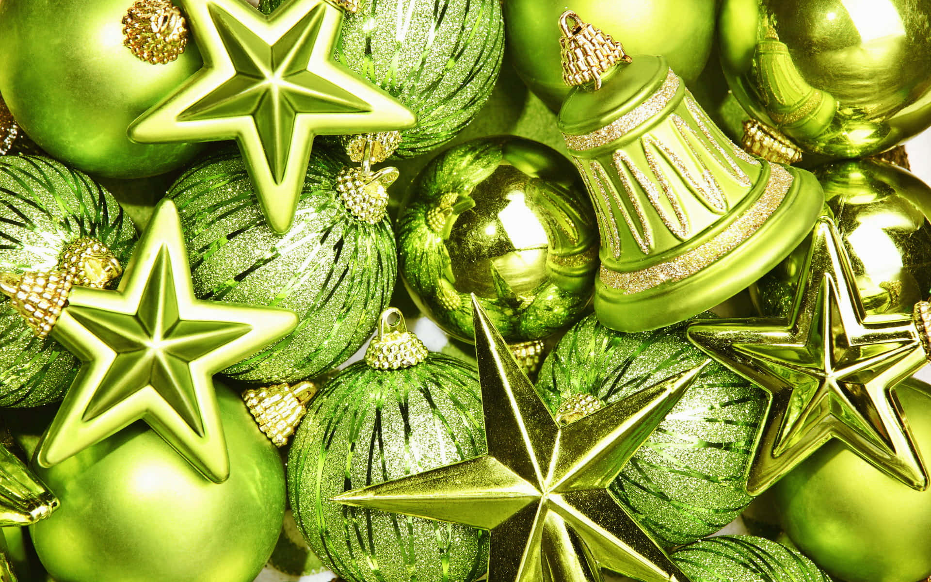 Green Christmas Ornaments And Stars