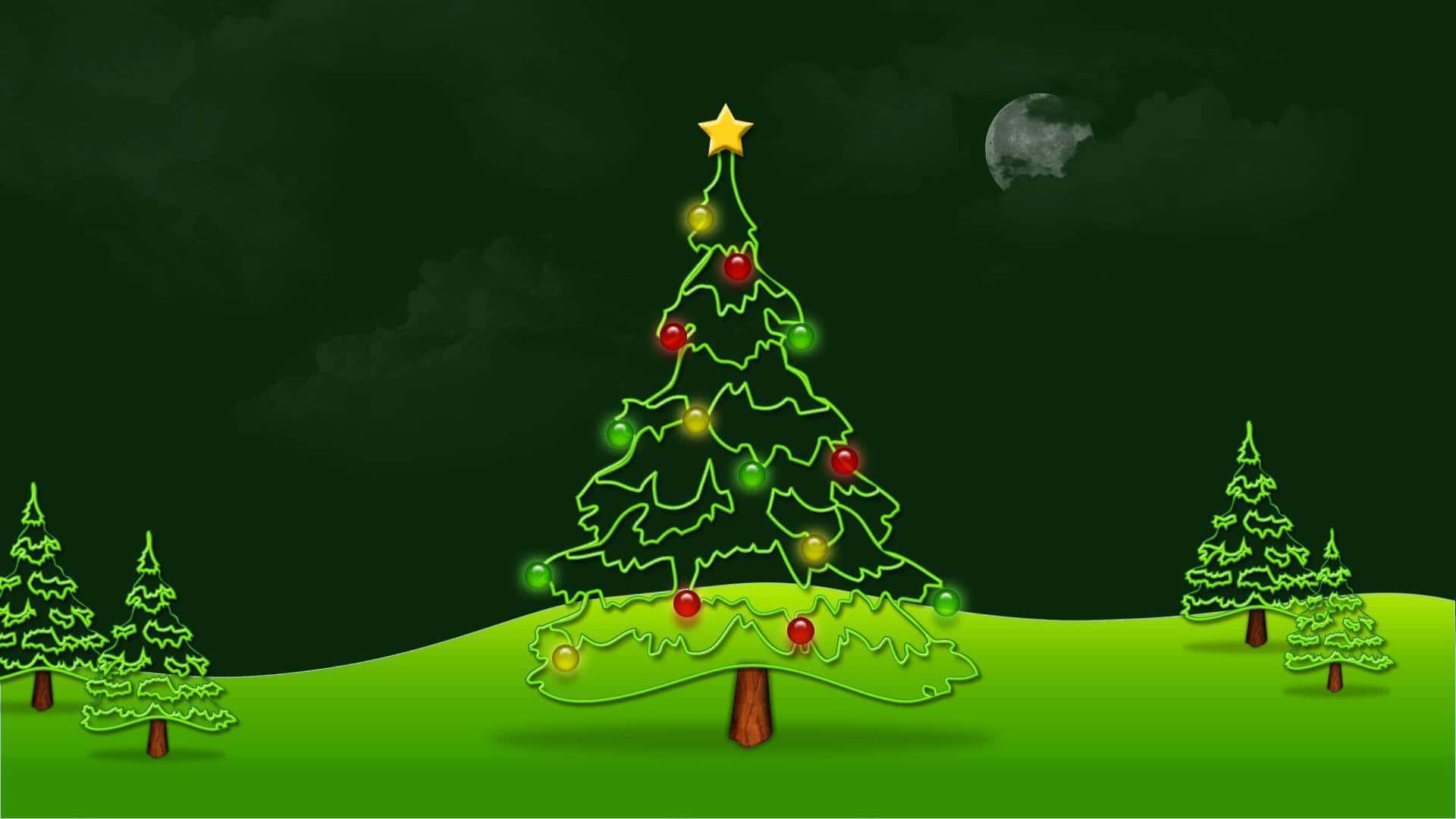 Green Christmas Trees Under Night Sky Wallpaper