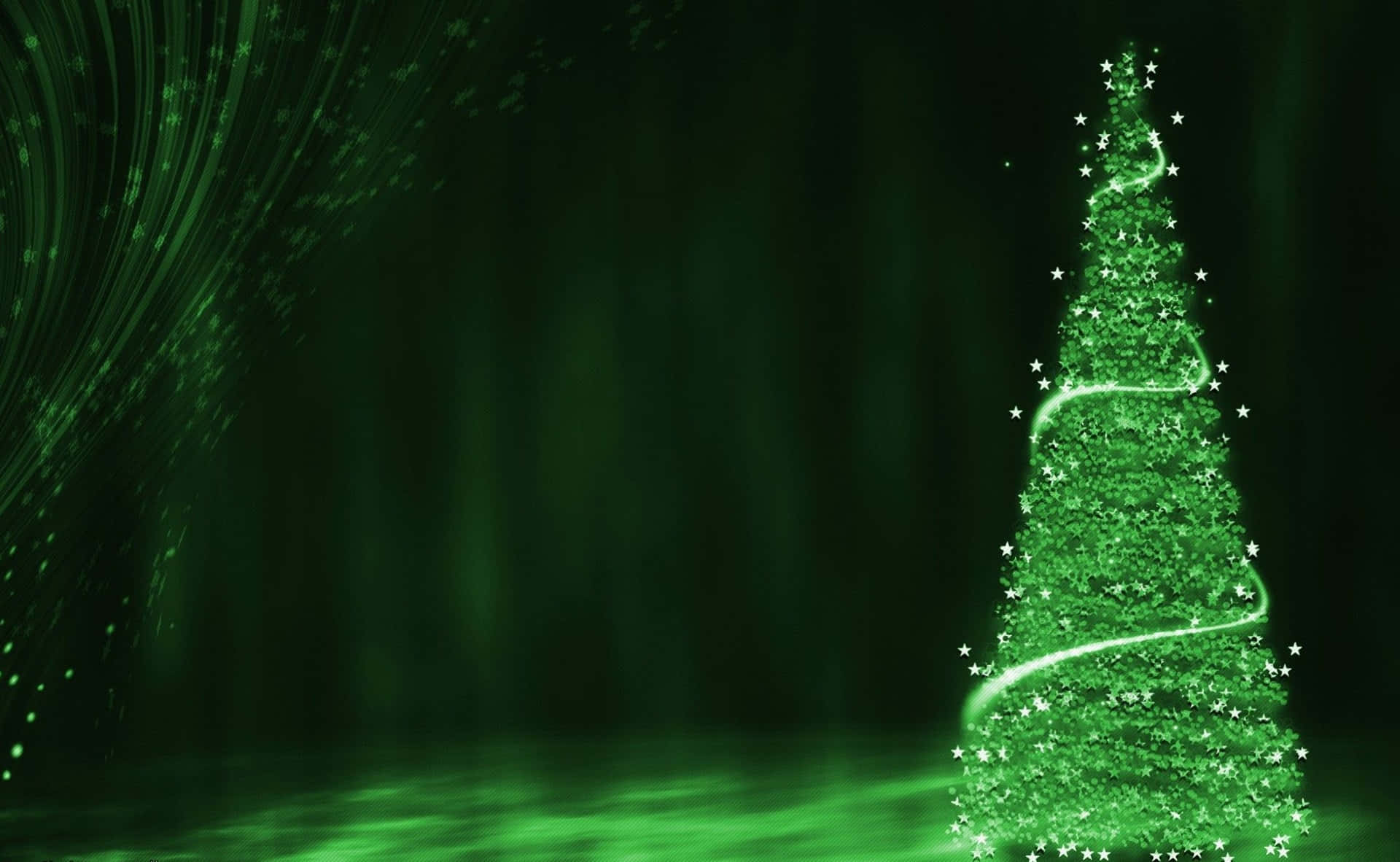 A Green Christmas Tree With Lights On It Wallpaper