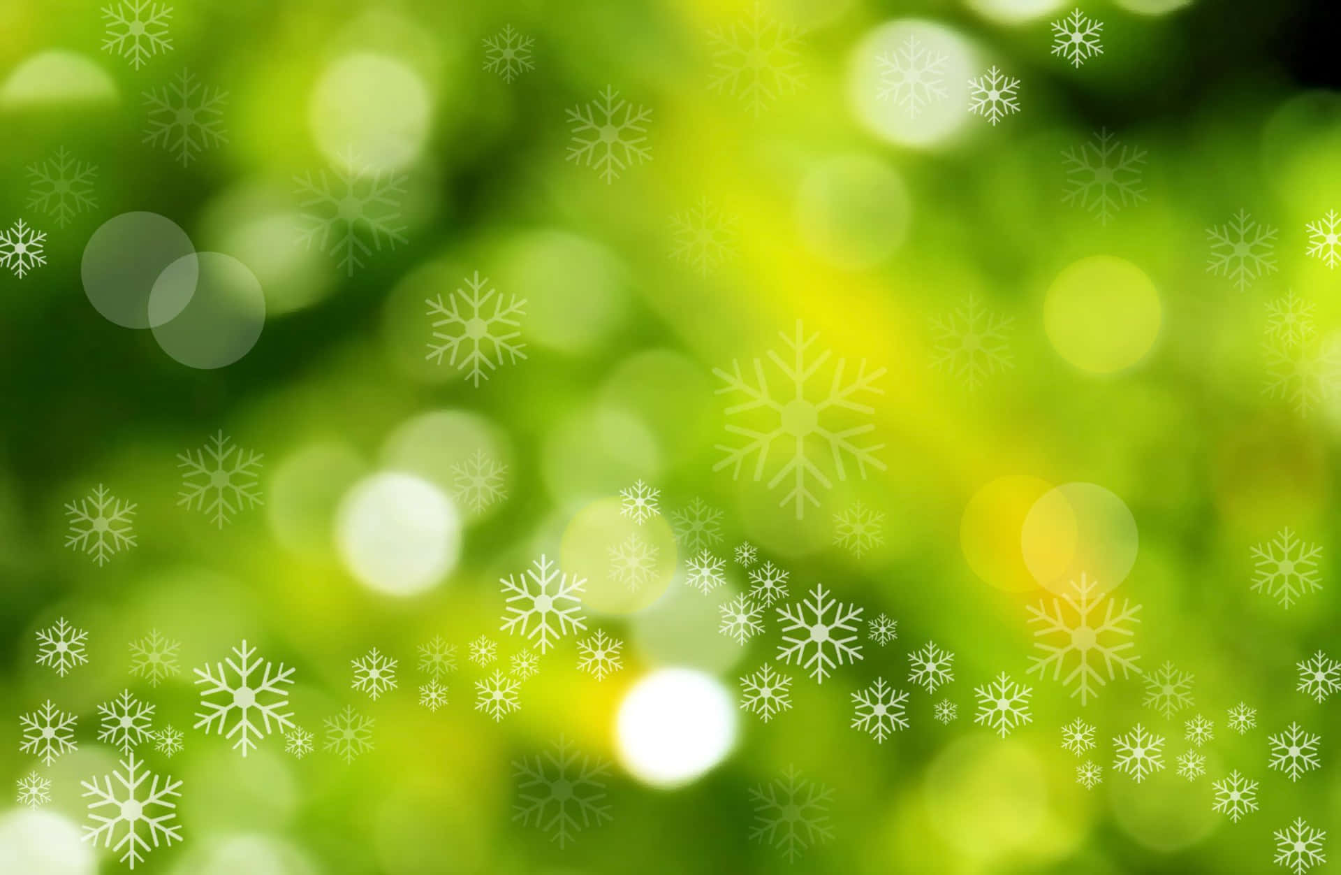 Green Christmas Snow Flakes And Bokeh Wallpaper