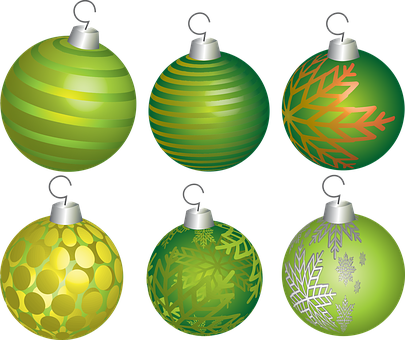 Green Christmas Ornaments Collection PNG
