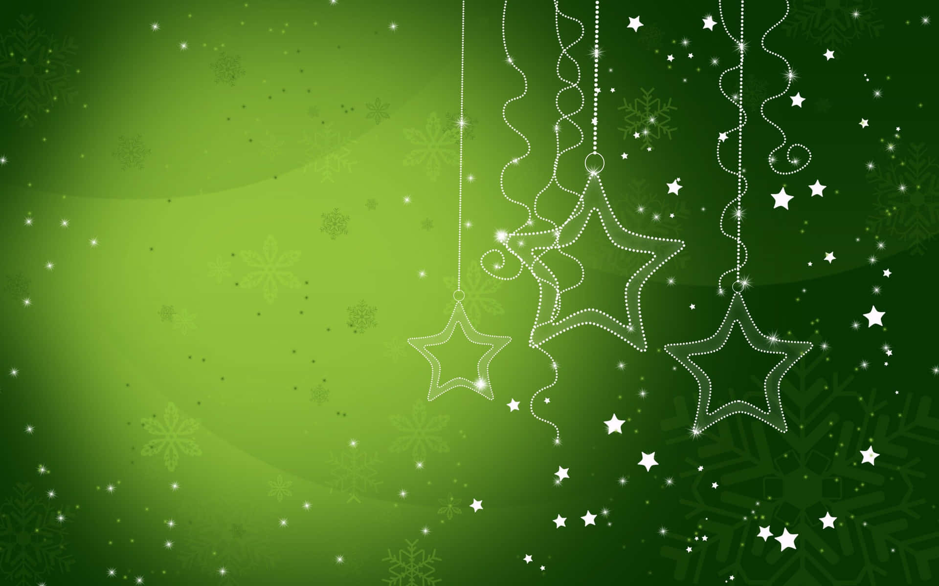 Green Christmas Hanging White Stars Wallpaper