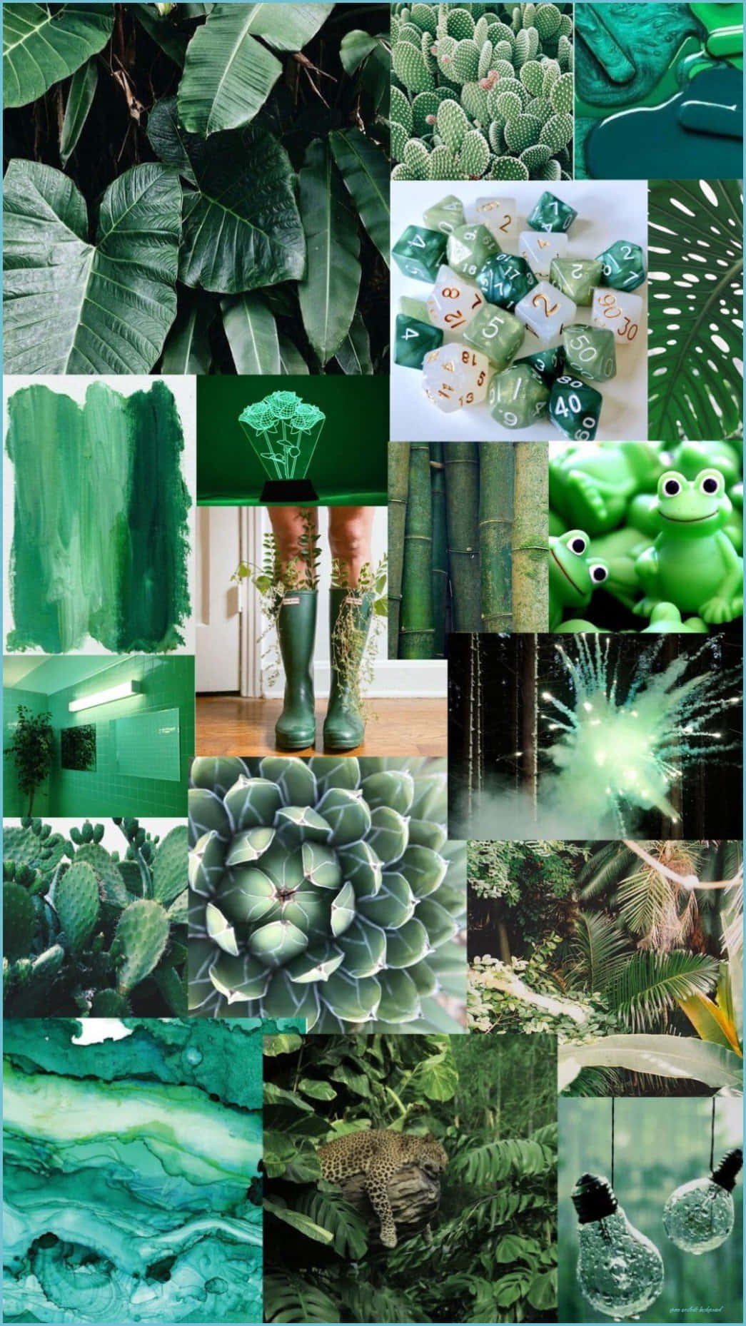 Green Collage Frogs Dices Wallpaper