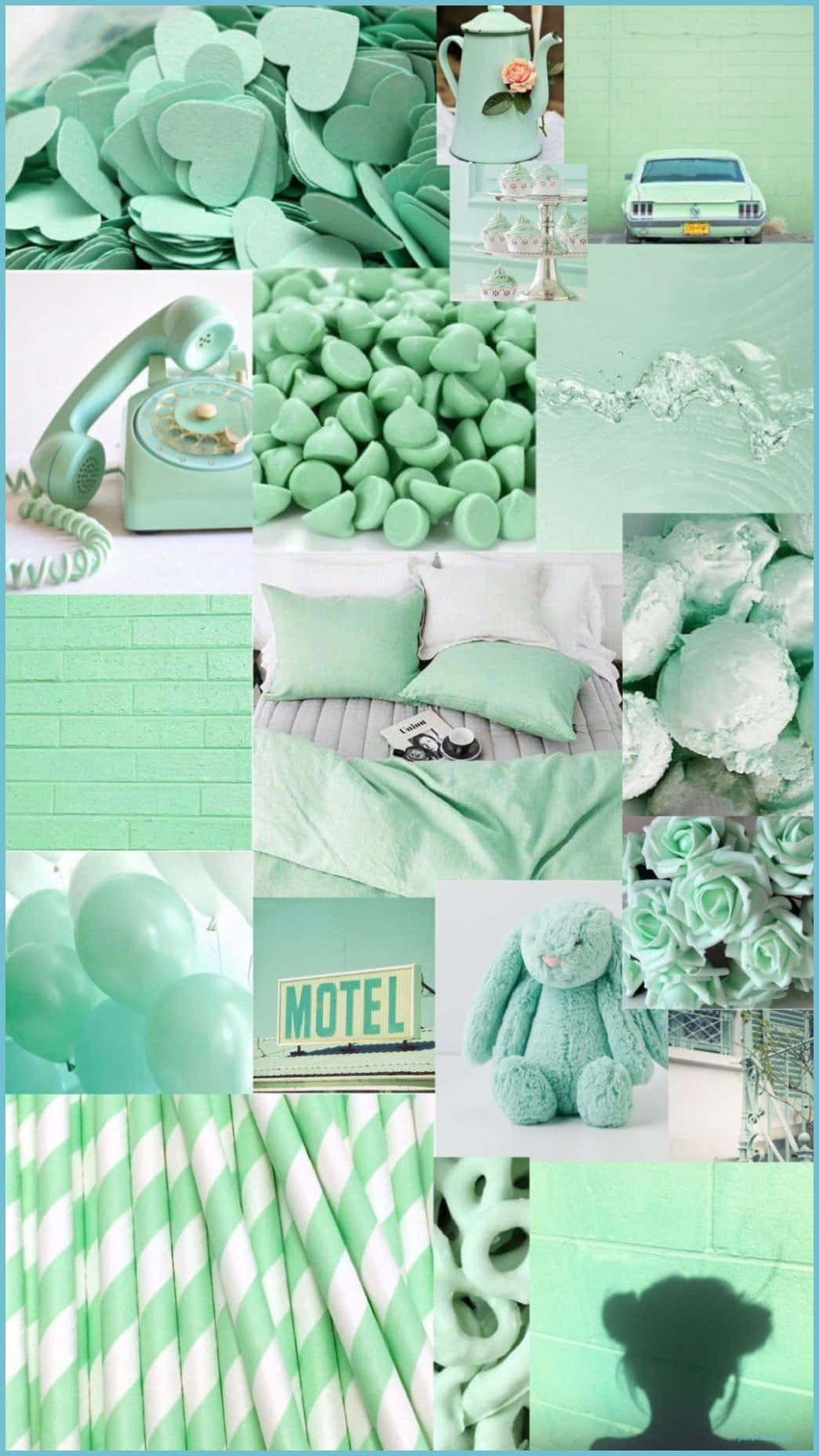 A Collage Of Pictures Of Mint Green Wallpaper