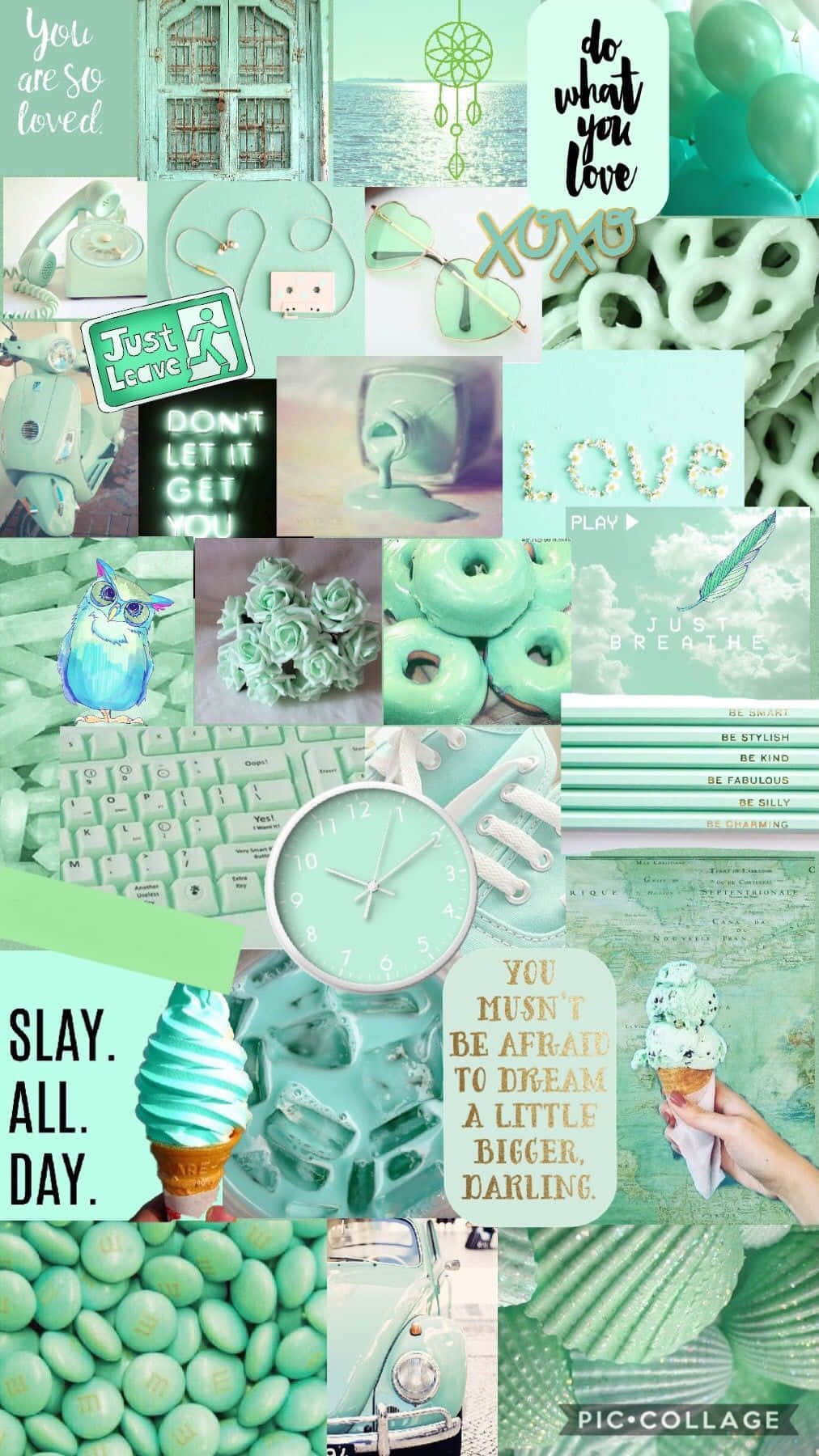 Green Collage Ice Cream Clock Wallpaper