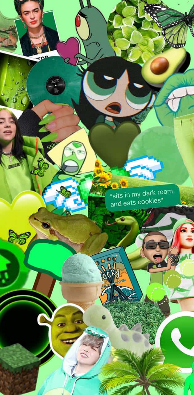 1. Grøn Collage Smørblomst Shrek Billie Eilish Wallpaper